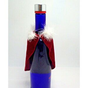 Wine Bottle Santa Cape Velvet Christmas Holiday Gift Feather Boa